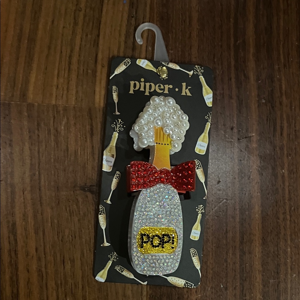 Piper K Sparkling Champagne Bottle Decoration with Glitter and Red Bow